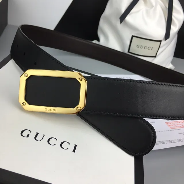 Gucci Horsebit 1955 Black Gold Smooth Octagonal-Frame Rectangular Buckle Leather Belt 5