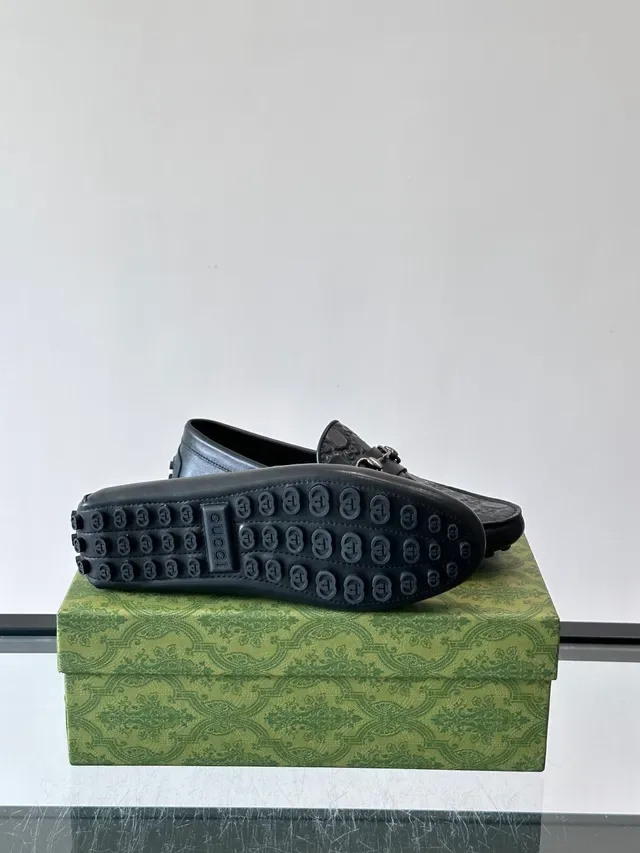 Gucci Horsebit 1955 Black Silver Embossed GG Monogram Double Buckle Loafer 2