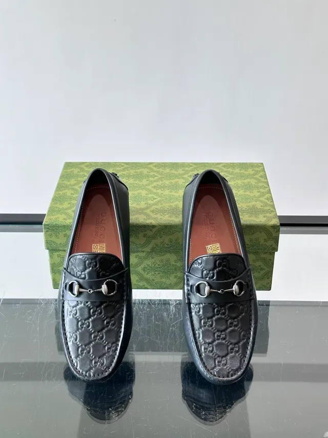 Gucci Horsebit 1955 Black Silver Embossed GG Monogram Double Buckle Loafer 4