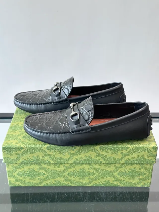 Gucci Horsebit 1955 Black Silver Embossed GG Monogram Double Buckle Loafer 5