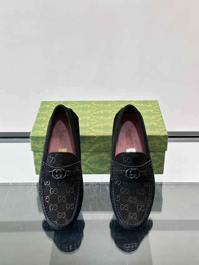 Gucci Horsebit 1955 Black Suede GG Monogram Loafers 4