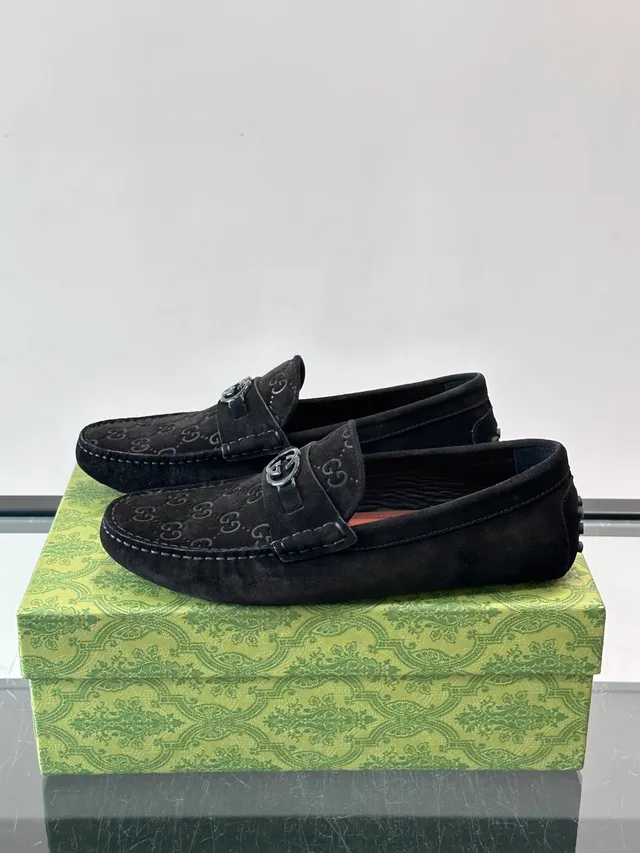 Gucci Horsebit 1955 Black Suede GG Monogram Loafers 5
