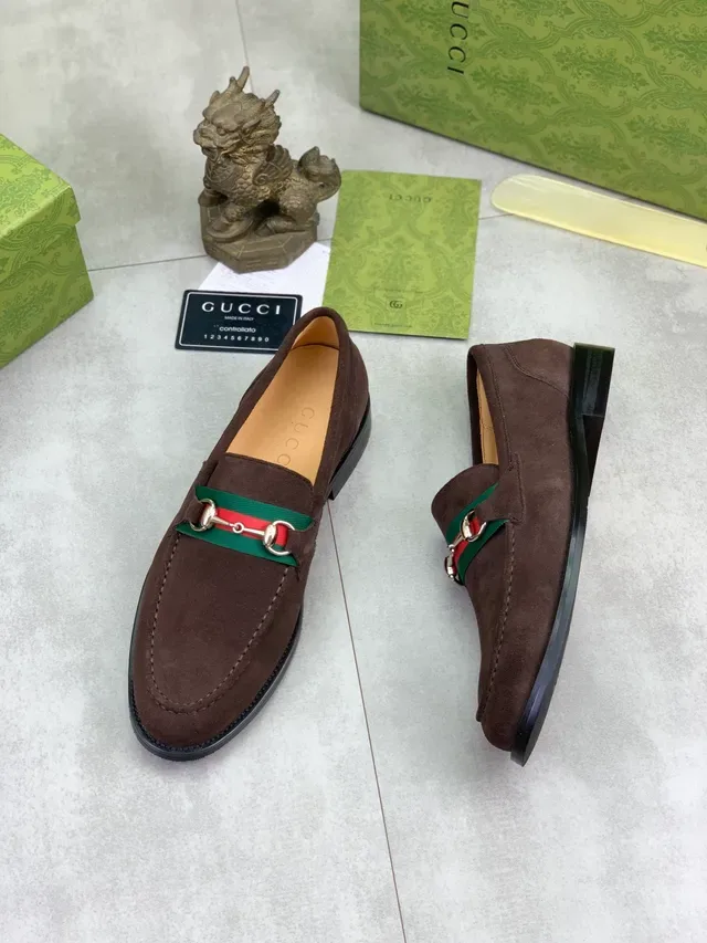 Gucci Horsebit 1955 Brown Suede Web Stripe Loafers 5