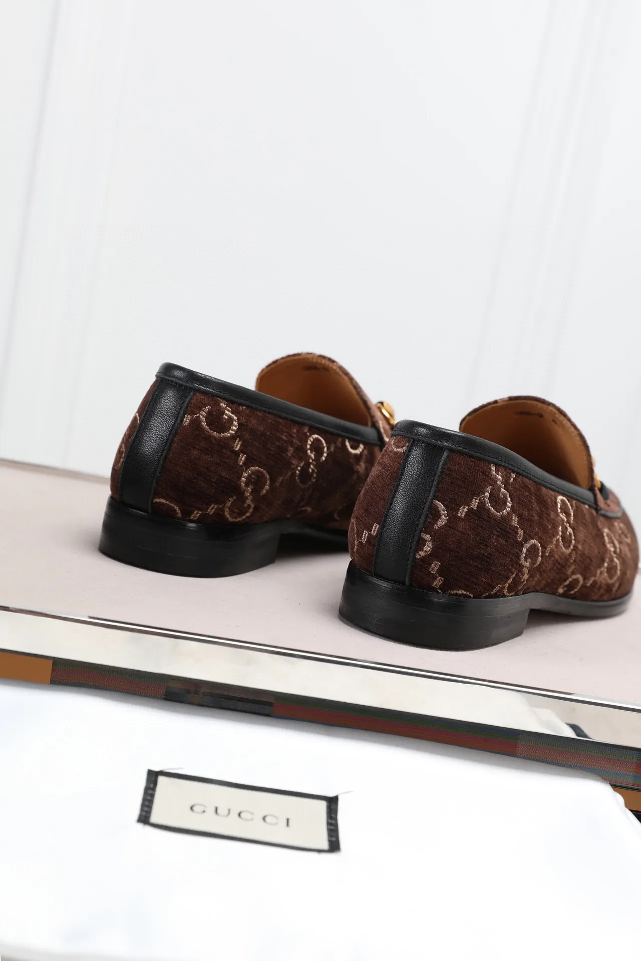 Gucci Horsebit 1955 Brown Velvet GG Monogram Loafers 2