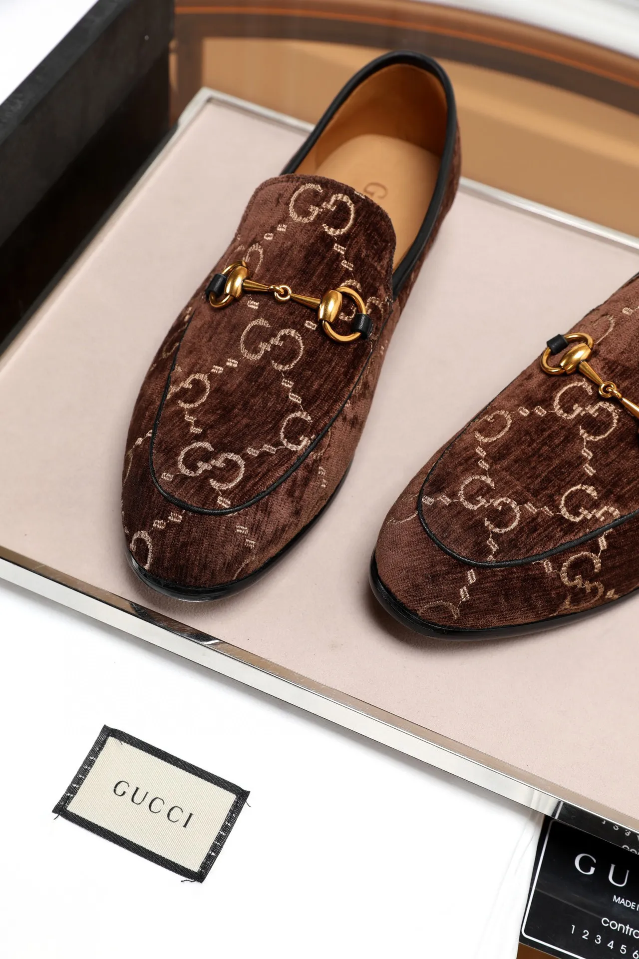 Gucci Horsebit 1955 Brown Velvet GG Monogram Loafers 3