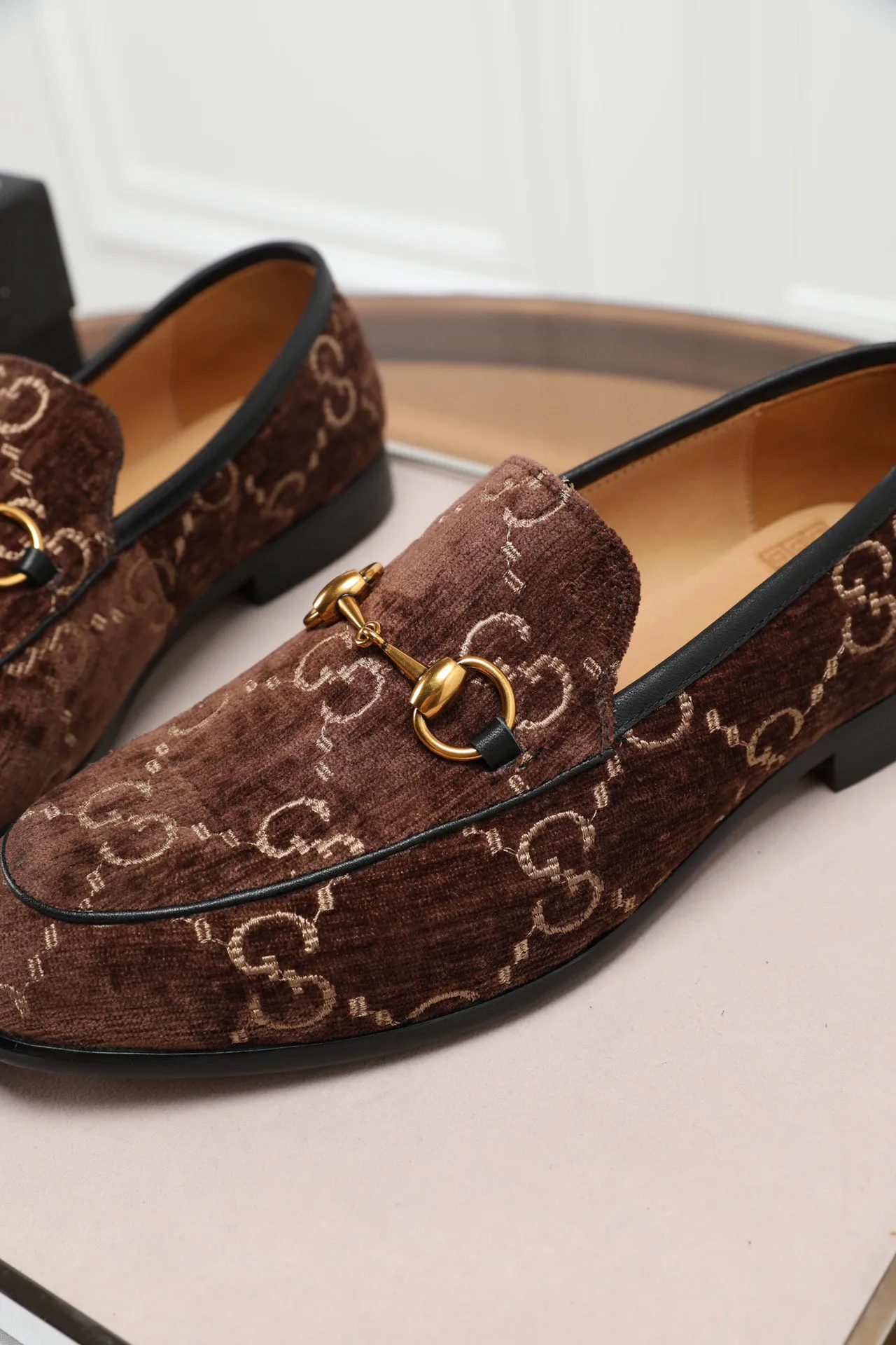 Gucci Horsebit 1955 Brown Velvet GG Monogram Loafers 4