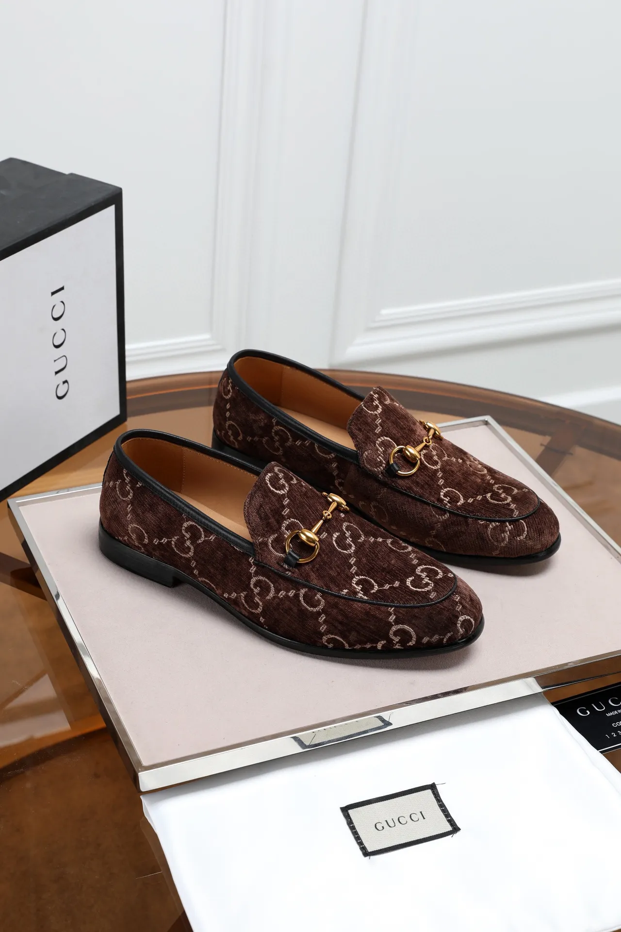 Gucci Horsebit 1955 Brown Velvet GG Monogram Loafers 5