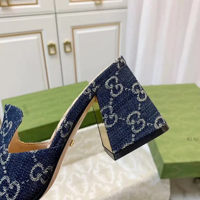 Gucci Horsebit 1955 GG Monogramme Denim Gold Horsebit Chaussons 8