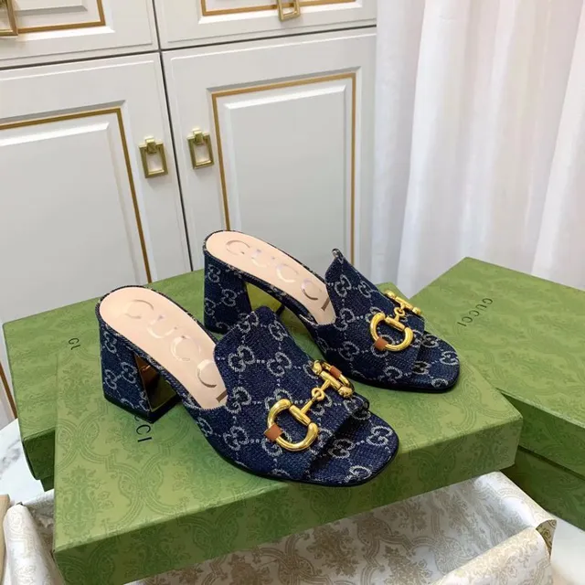 Gucci Horsebit 1955 GG Monogramme Denim Gold Horsebit Chaussons 9
