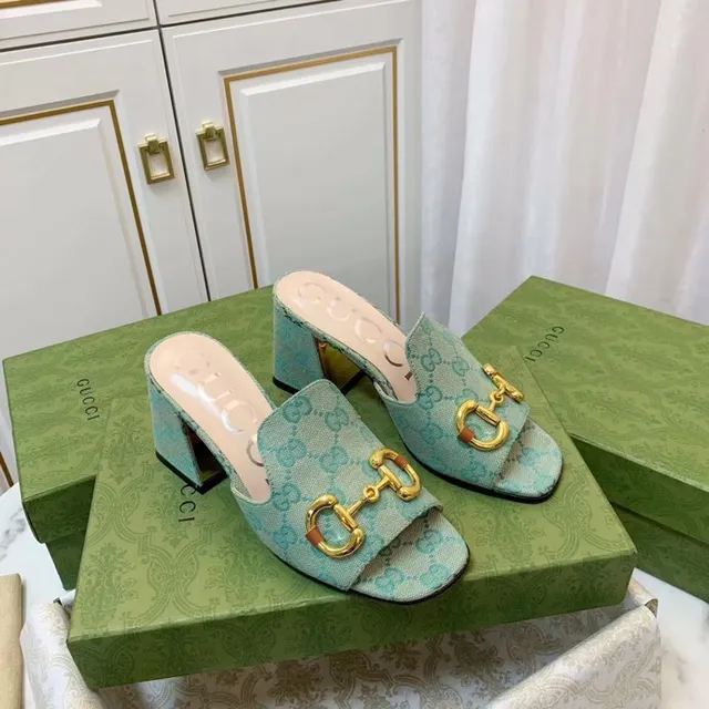 Gucci Horsebit 1955 Verde Ouro GG Monograma Lona Fivela Sandálias Casual 4