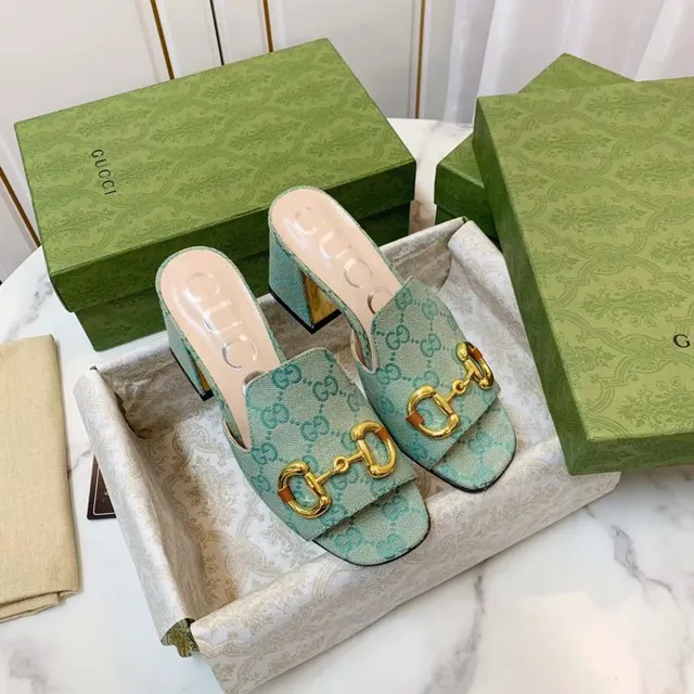 Gucci Horsebit 1955 Verde Ouro GG Monograma Lona Fivela Sandálias Casual 5