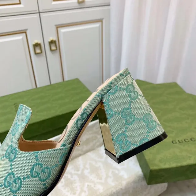 Gucci Horsebit 1955 Verde Ouro GG Monograma Lona Fivela Sandálias Casual 7