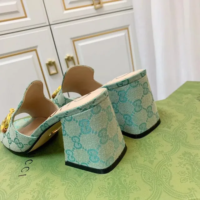 Gucci Horsebit 1955 Verde Ouro GG Monograma Lona Fivela Sandálias Casual 8