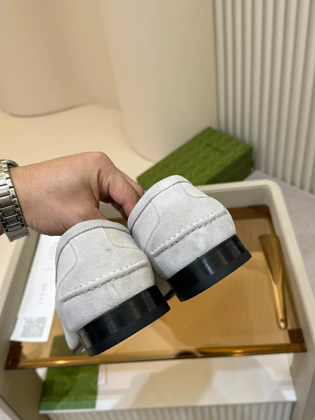 Gucci Horsebit 1955 Light Gray Suede Loafers 3