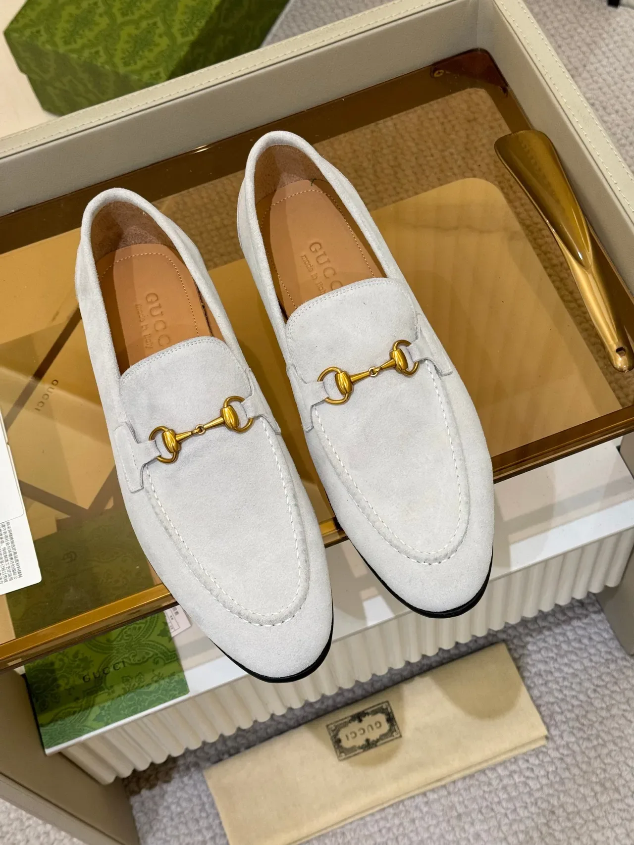 Gucci Horsebit 1955 Light Gray Suede Loafers 4