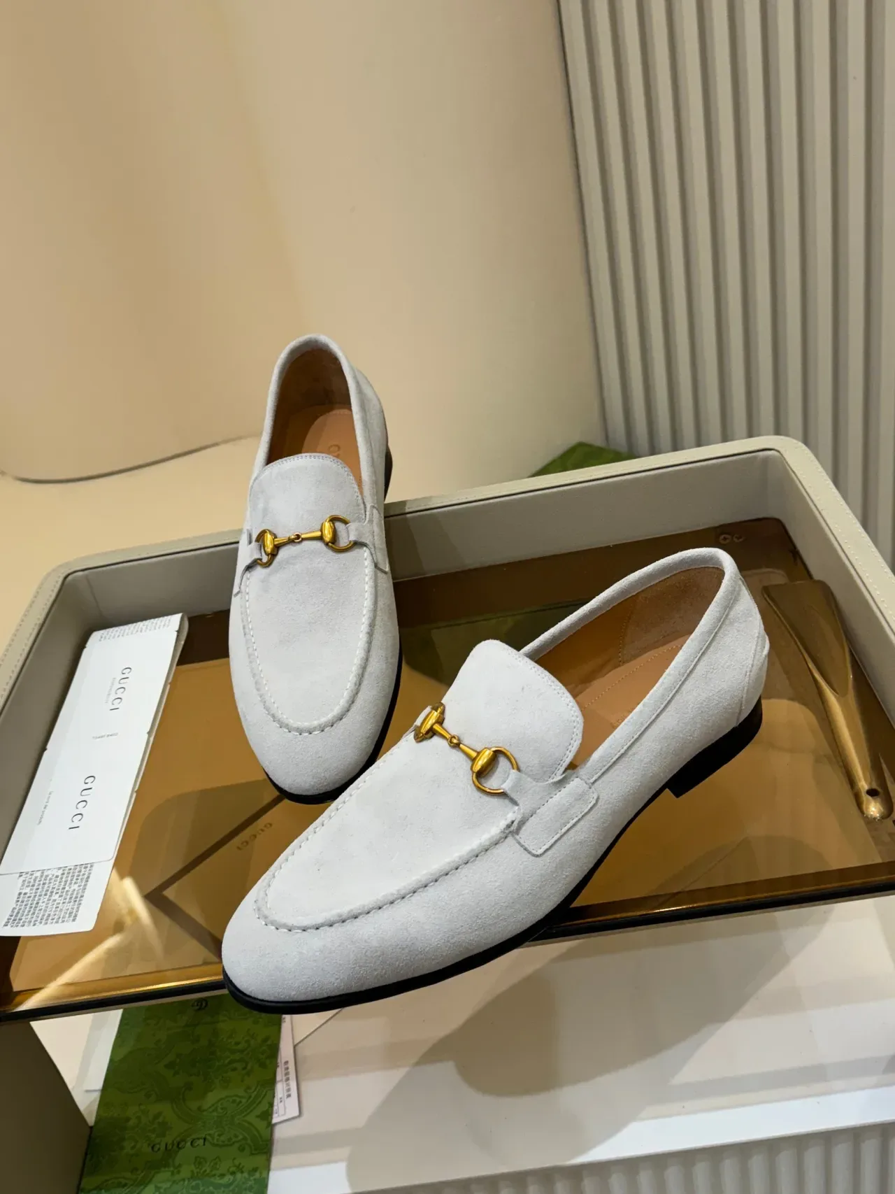 Gucci Horsebit 1955 Light Gray Suede Loafers 5