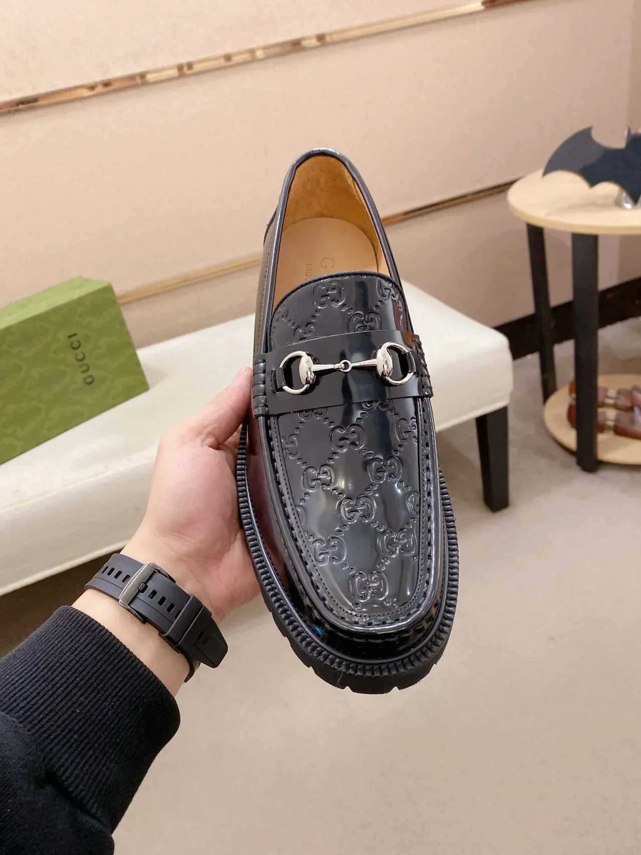 Gucci Horsebit 1955 Loafer Black Patent Leather Lug Sole Loafers 5