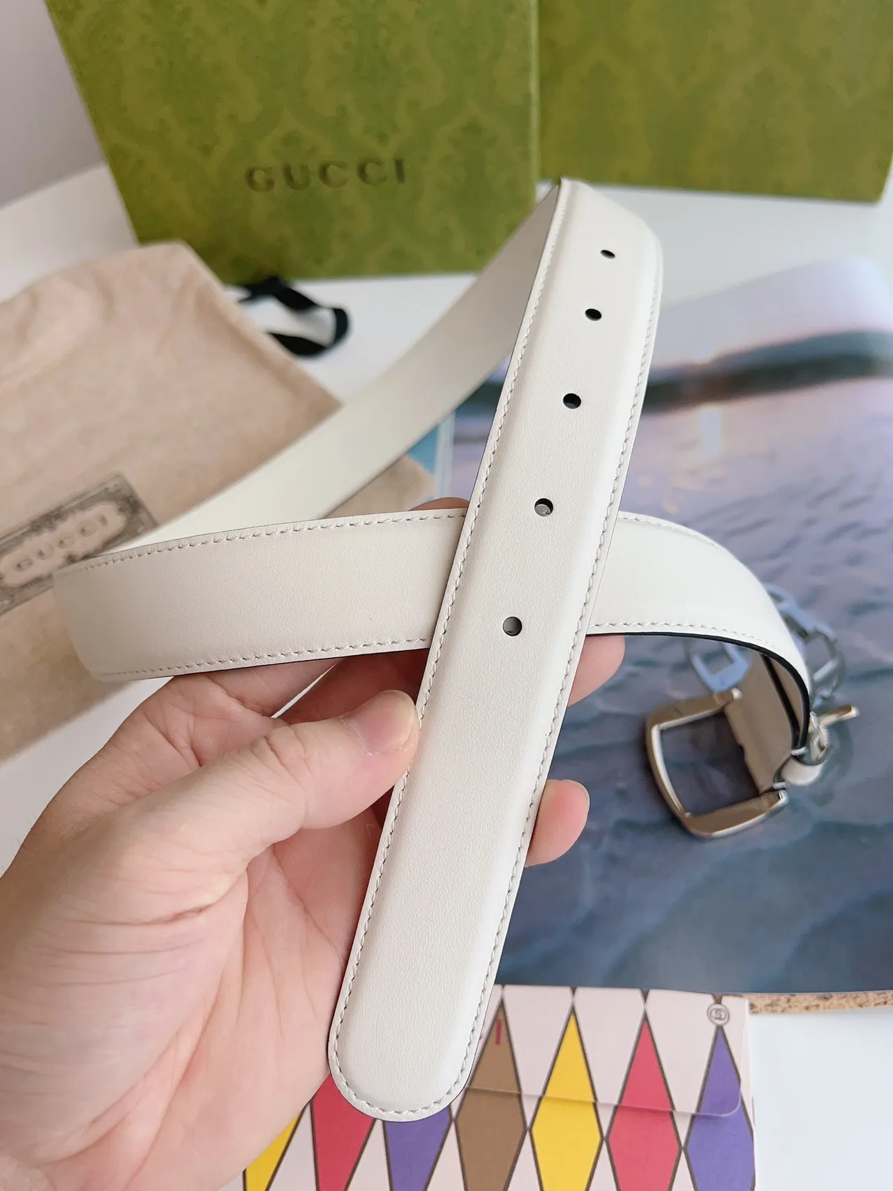 Gucci Horsebit 1955 Off-White Crystal-Embellished Leather Belt 8