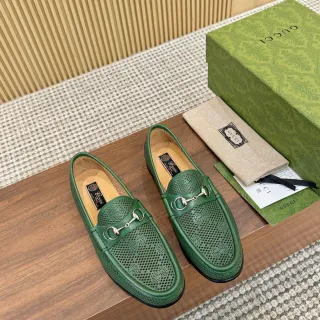 Gucci Horsebit 1955 Perforated Green Leather Loafers