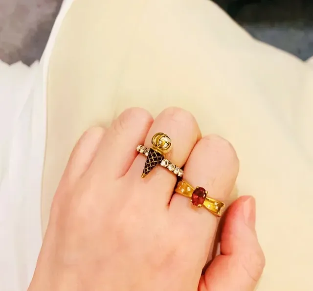 Gucci Ice Cream Cone Pearl and Crystal Ring 2