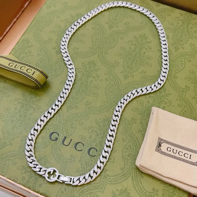 Gucci Icon Chain Necklace Pavé Silver-Tone Curb Link Necklace 2