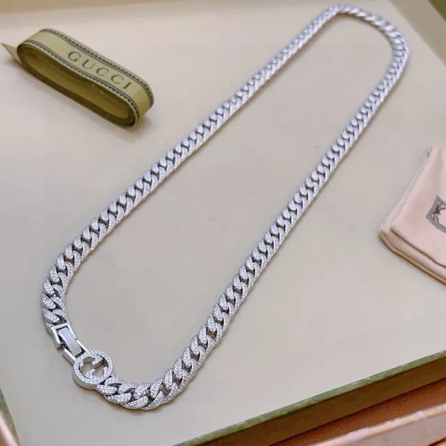 Gucci Icon Chain Necklace Pavé Silver-Tone Curb Link Necklace 4