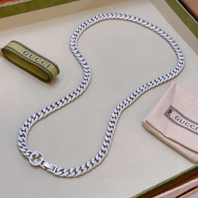 Gucci Icon Chain Necklace Pavé Silver-Tone Curb Link Necklace 5