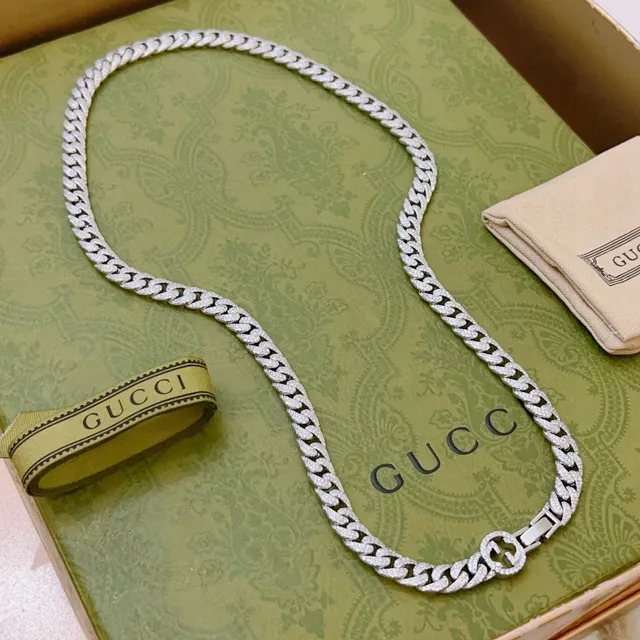 Gucci Icon Chain Necklace Pavé Silver-Tone Curb Link Necklace 7
