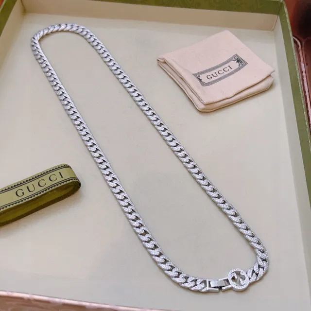 Gucci Icon Chain Necklace Pavé Silver-Tone Curb Link Necklace 8