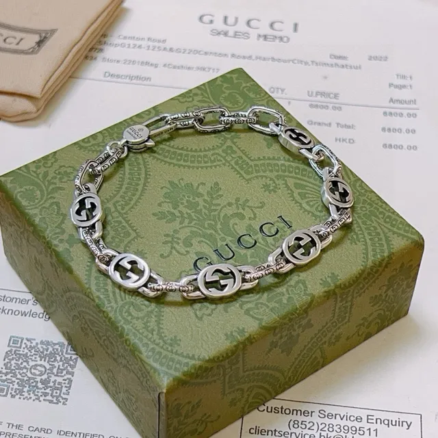 Gucci Icon Interlocking G Silver-Tone and Black Enamel Bracelet 2