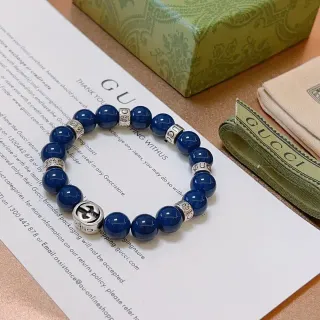 Gucci Interlocking G Beaded Bracelet Blue Silver Charm Bracelet