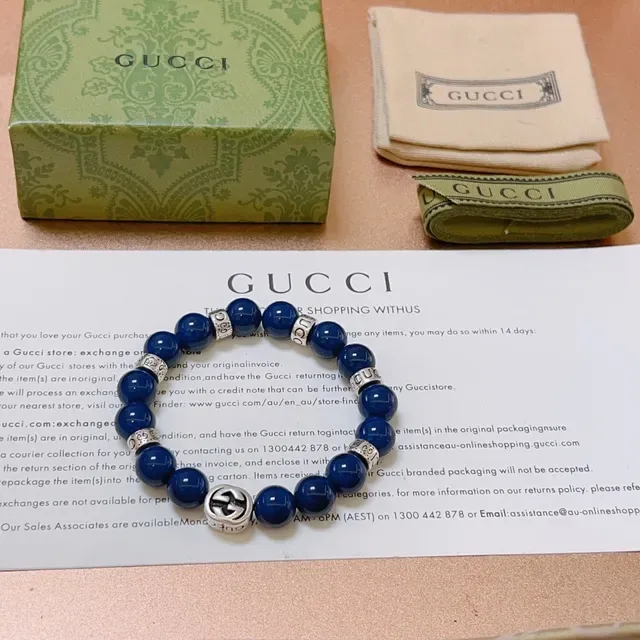 Gucci Interlocking G Beaded Bracelet Blue Silver Charm Bracelet 2