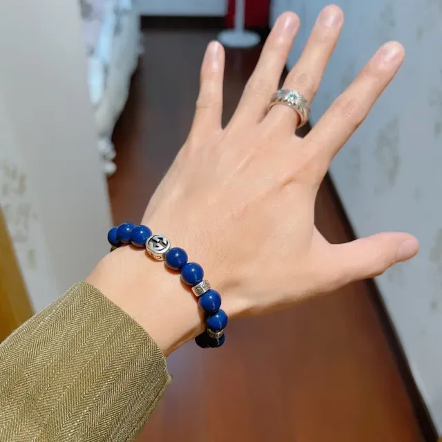 Gucci Interlocking G Beaded Bracelet Blue Silver Charm Bracelet 9