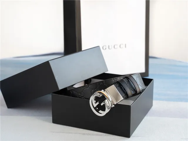 Gucci Interlocking G Preto Prateado Embossado GG Monograma Fivela Couro Cinto 2