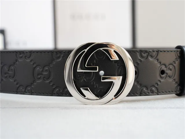 Gucci Interlocking G Preto Prateado Embossado GG Monograma Fivela Couro Cinto 6