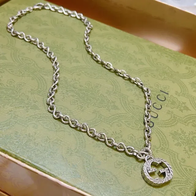 Gucci Interlocking G Ornate Infinity-Link Silver Necklace 6