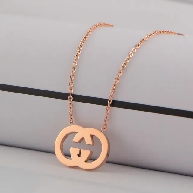 Gucci Interlocking G Silver Gold Logo Circular Pendant Necklace 2