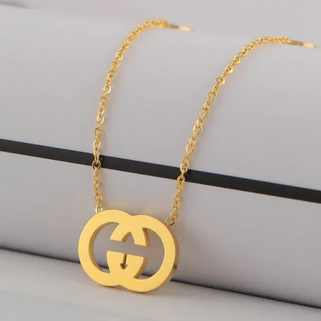 Gucci Interlocking G Silver Gold Logo Circular Pendant Necklace 4