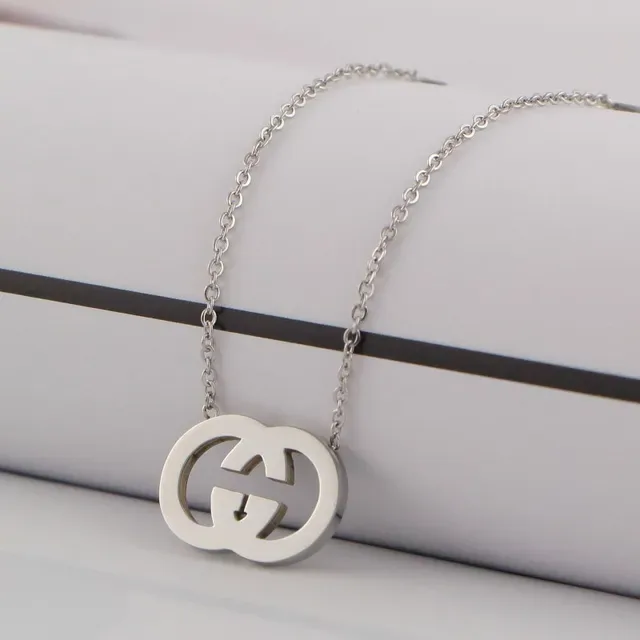 Gucci Interlocking G Silver Gold Logo Circular Pendant Necklace 5