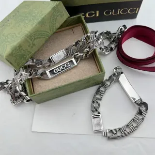 Gucci Logo Chain Bracelet Silver-Tone Metal Bracelets