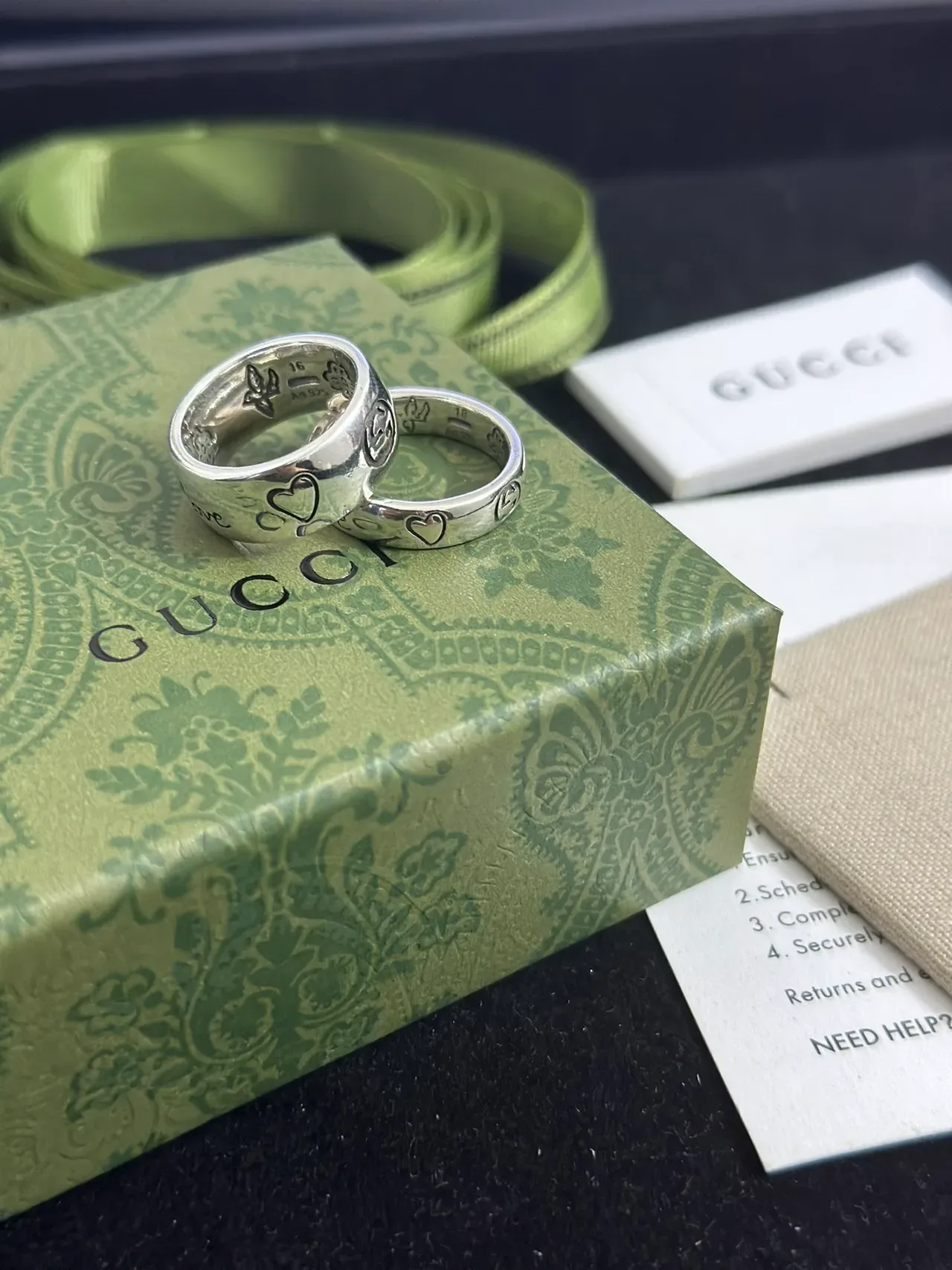 Gucci Love Silver Beige Engraved Script Heart Motifs Ring 4
