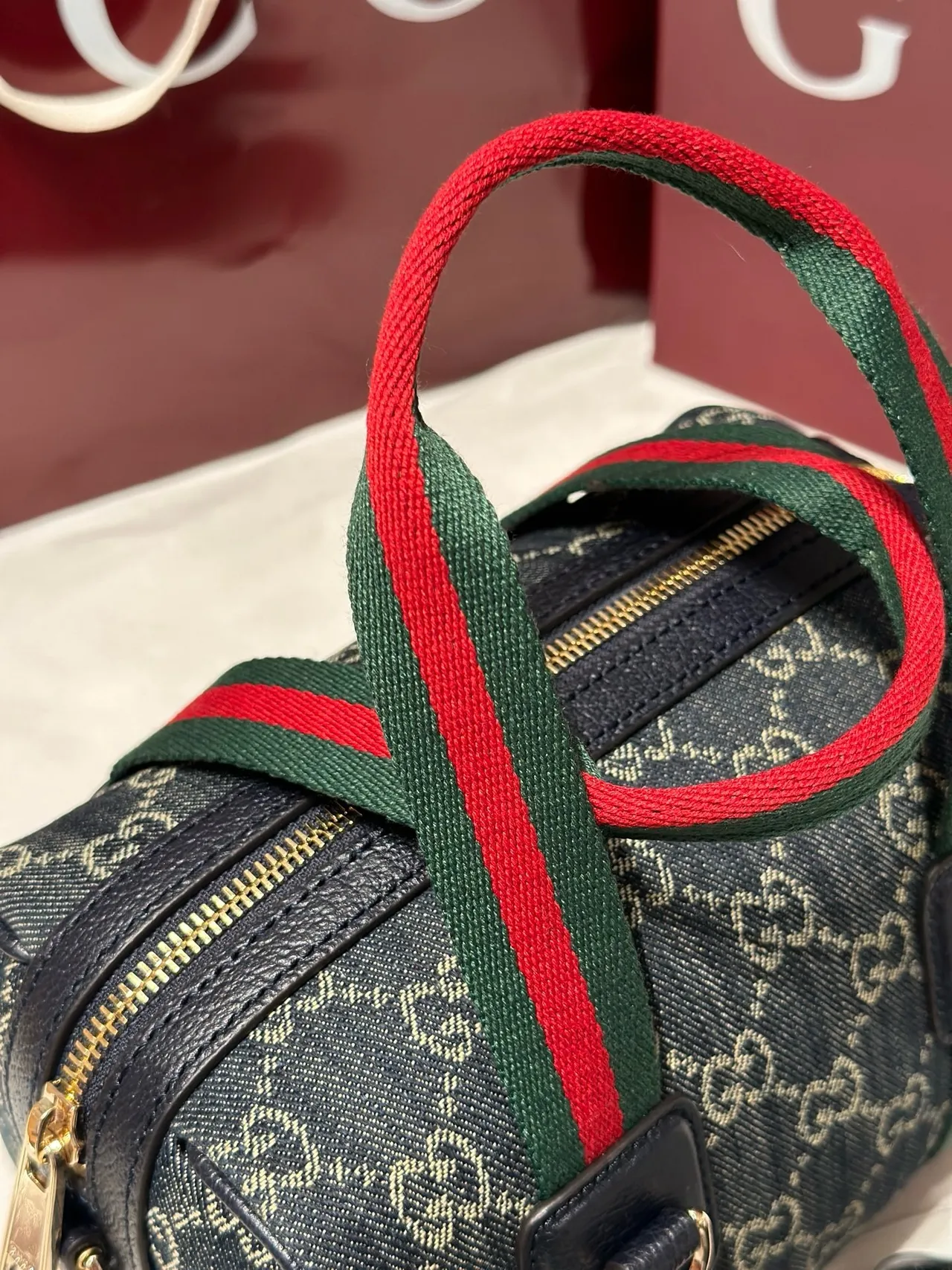 Gucci Monogram Canvas Web Stripe Boston Bag 6