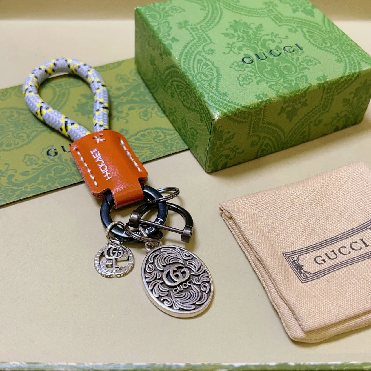 Gucci Multicolor Brown Rope-Loop Leather-Tab Bracelet 2