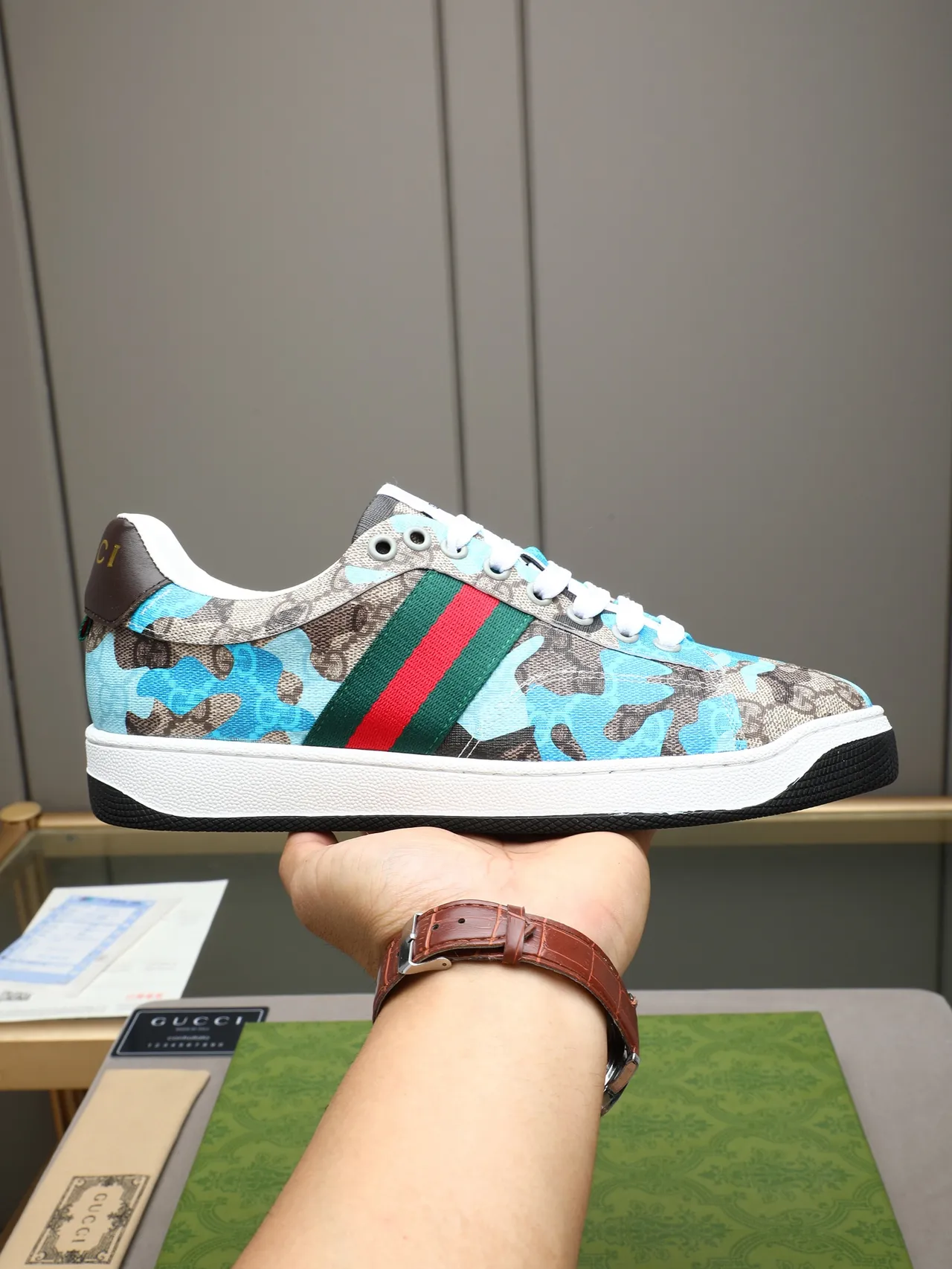 Gucci Multicolor GG Monogram Canvas Blue Camouflage Overlay Lifestyle Sneakers 1