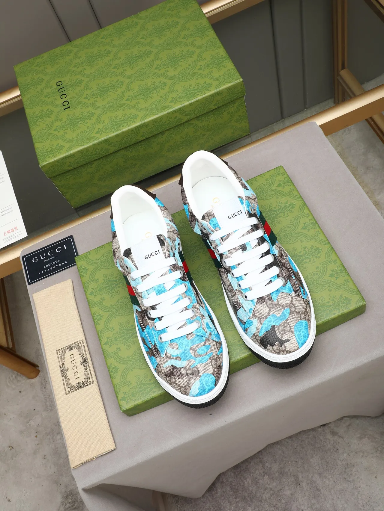 Gucci Multicolor GG Monogram Canvas Blue Camouflage Overlay Lifestyle Sneakers 3