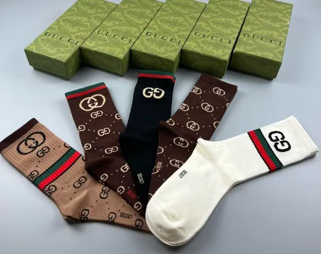 Gucci Multicolor GG Monogram Knit Red-Green Web Stripe Cuff Socks 3
