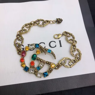 Gucci Oro Multicolor Cadena Filigrana Ornada Interlocking Motivo Double-G Pulsera