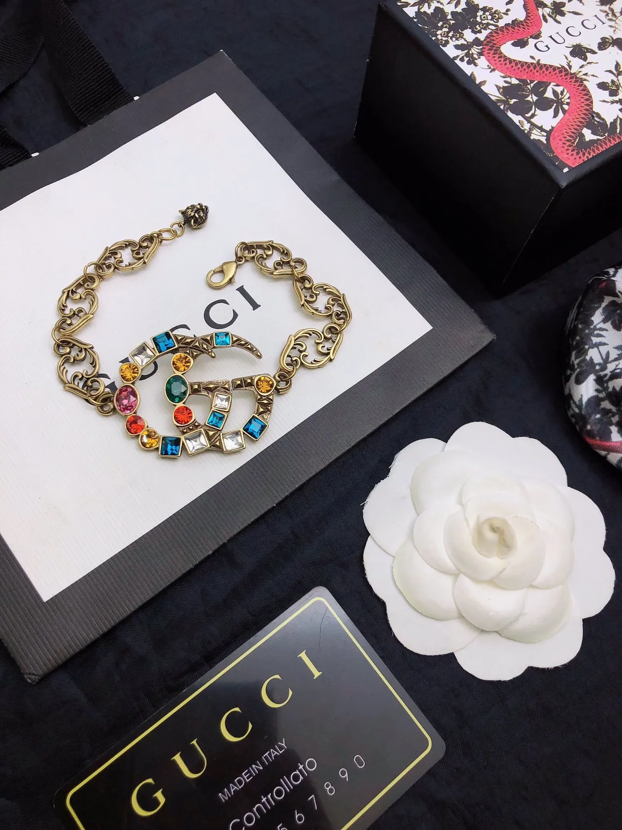 Gucci Multicolor Gold Ornate Filigree Chain Interlocking Double-G Motif Bracelet 6