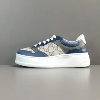 Gucci Navy Beige Platform Sole GG Monogram Canvas Lifestyle Sneakers