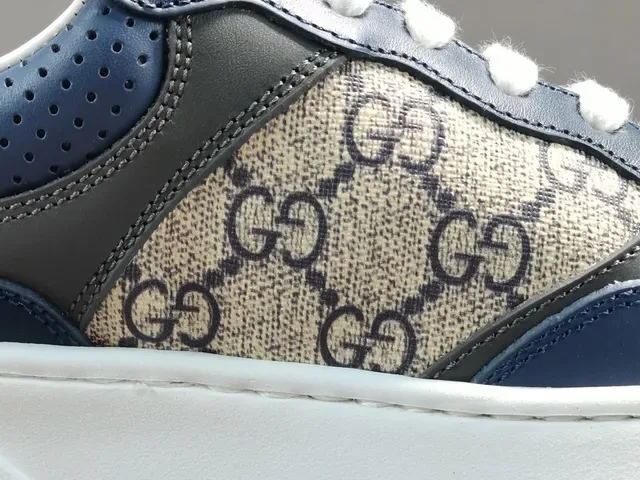 Gucci Navy Beige Platform Sole GG Monogram Canvas Lifestyle Sneakers 8